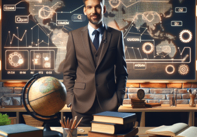 Historie for quizverter: Hvordan lage engasjerende spørsmål og tips Moderne quizvert foran tavle med tidslinje, gamle bøker og kart, varm og innbydende atmosfære, digitalt publikum i bakgrunnen