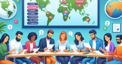 Et fargerikt quiz-arrangement med verdenskart i bakgrunnen, quizzere rundt et bord, varierte spørsmålskort og en prosjektor som viser en quizrunde