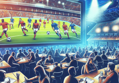 Lag en engasjerende sportsquiz: runder, spørsmål og gjennomføring En livlig quizkveld med sportsbilder på skjerm, deltakere som løser spørsmål ved bord, notatark, penn og en stemningsfull pub- eller klubbsetting